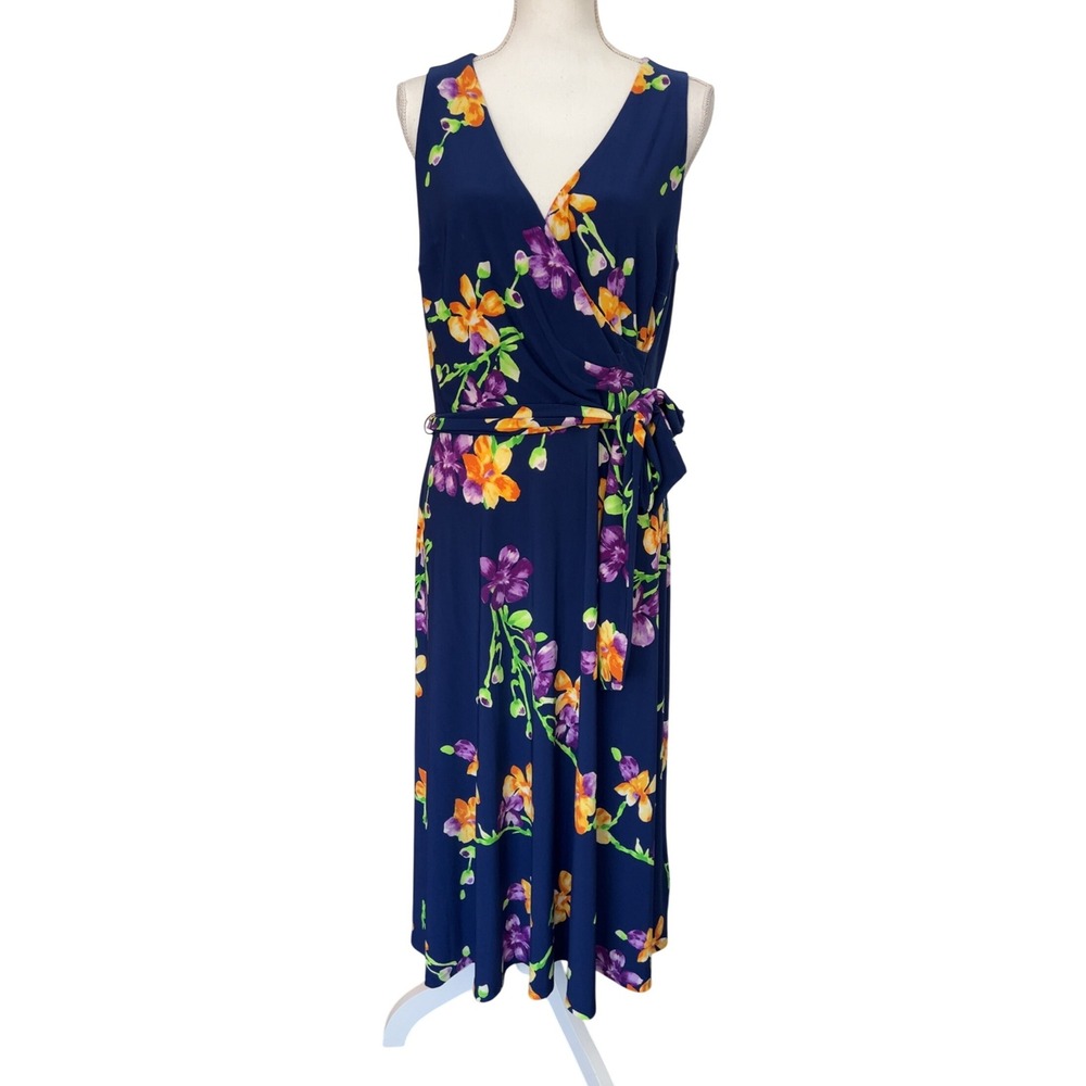 Lauren Ralph Lauren Blue Floral Sleeveless Dress Size 12